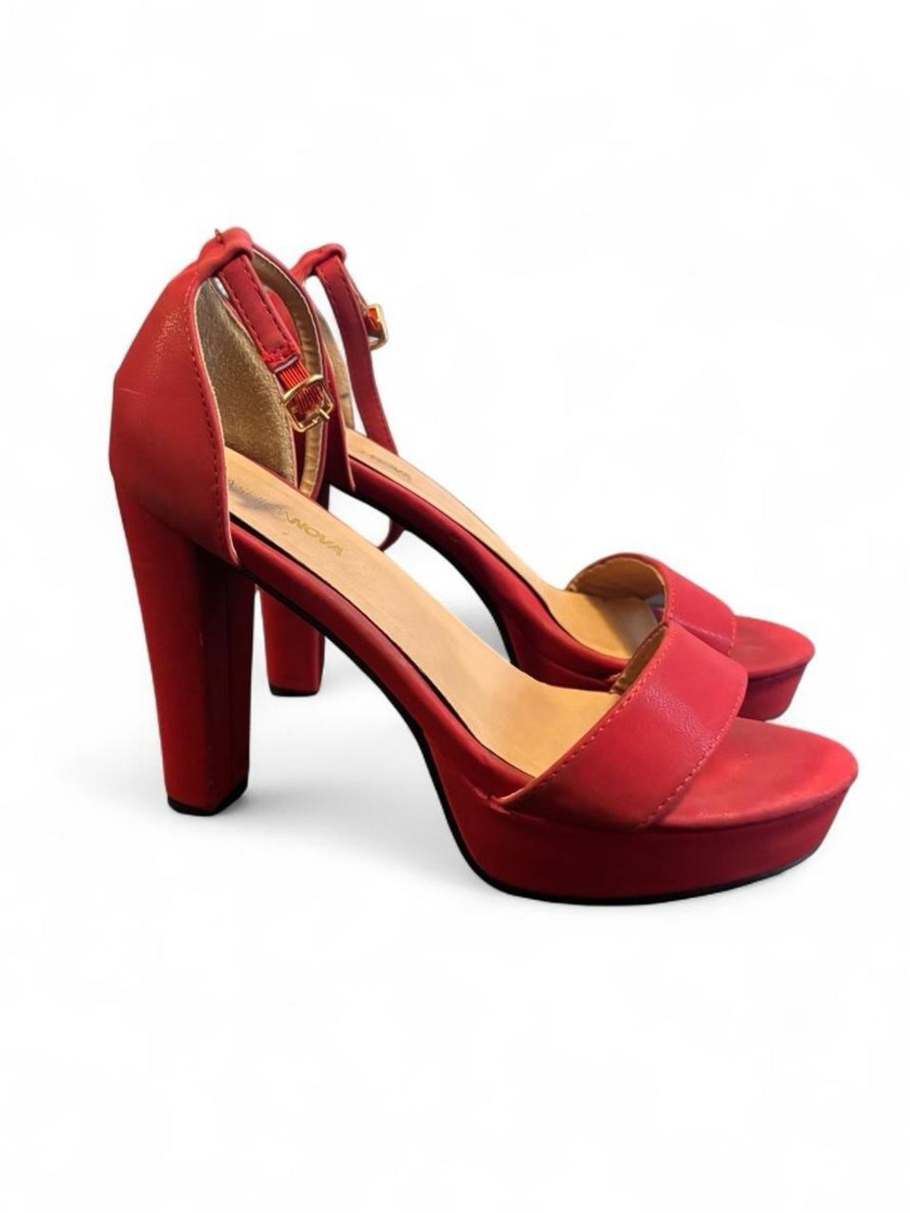 Fashion Nova Red Platform Block Heel Sandals